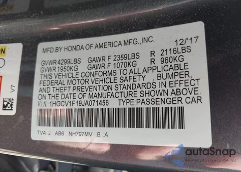 2018 Honda Accord Lx z USA, uszkodzony, nr VIN 1HGCV1F19JA071456